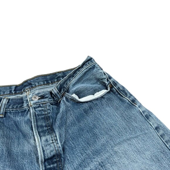 Vintage Y2K Levi’s 501 Blue Denim Distressed Jeans Button Fly Actual 36x28.5 - Picture 5 of 16